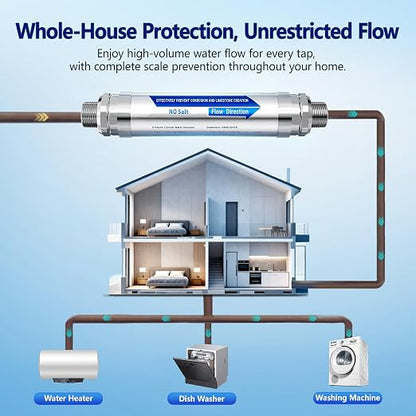 Scale Water Softener System,Salt-Free Water Descaler Whole House, ¾-Inch NPT Water Descaler System, Prevents Limescale in Tankless Water Heaters, Pipes, Dishwasher,Smart Toilets & Appliances