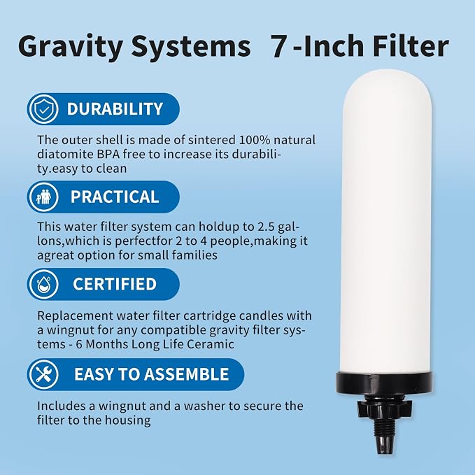 4 PACK 7" Gravity Drinking Water Ceramic Replacement Candle Filter