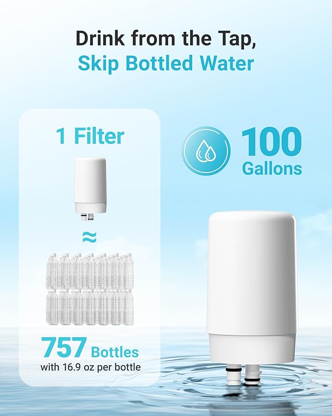 AQUA CREST 7027W Faucet Water Filter, Replacement for Brita® Filter, Brita® Faucet 36311 On Tap Water Filtration System, FR-200, FF-100 Replacement Filter, White, 4 Pack