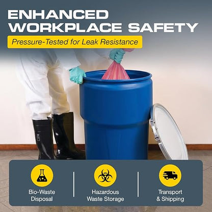 Eagle Plastic Drum, 14 Gallon Drum, DOT Compliant, Made in USA, Blue | High-Density-Polyethylene Construction, Open Head Lab Pack Drum, Metal Lever-Lock Lid, Hazardous Material Storage, Transport