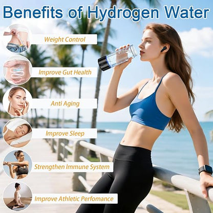Hydrogen Water Bottle – 14oz Portable Hydrogen Water Generator with SPE/PEM Technology Rechargeable Hydrogen Rich Water Ionizer Machine for Home Gym Travel Black
