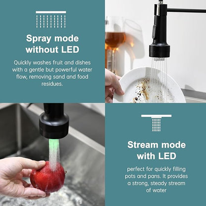 GIMILI Black Kitchen Faucet with Soap Dispenser Single Hole Pull Down Sprayer LED Faucet, Suitable for Farmhouses, RV, Laundry Room, Outdoor, and Campers. Llave para fregadero de cocina