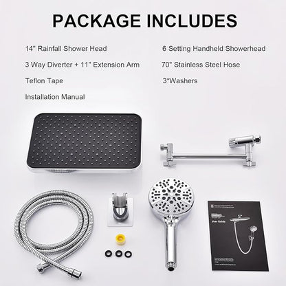 Tandem Shower Head with Filters-14'' Rainfall ShowerHead,Filtered Power Wash Handheld for Hard Water,High Pressure Output, Reduces Dry Itchy Skin, Improves Condition of Your Body, Hair