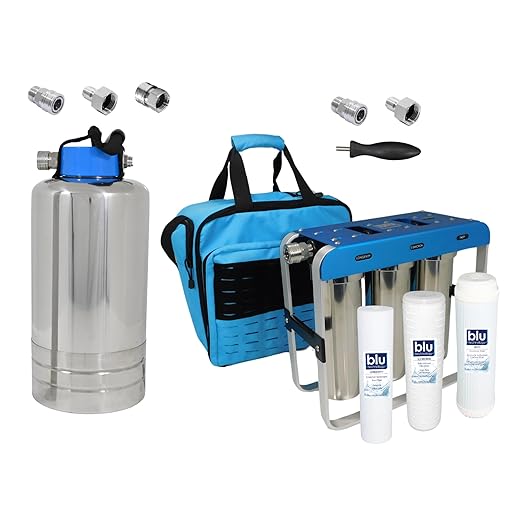 GoBluTech AR3 XLT Water Filtration Unit + Water Softener (Bundle) - 3 Stage Premium Filtration System, for RVs, Vans, and Boats - US Veteran Owned