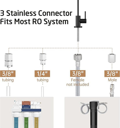 KES NSF Certified All Metal Drinking RO Water Faucet for Kitchen Sink, Lead-Free 18/8 Stainless Steel Reverse Osmosis Faucet, Water Filter Faucet for RO Water Filtration System, Non-Air Gap, Black