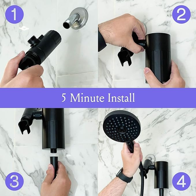 Sproos - Handheld Showerhead, High Performance Filtration System for Healthier Hair and Skin, Extra Long 70 Inch Hose, 3 Customized Spray Functions, 6 Colors (Lilac, Shower Filter Set)