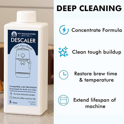 10 Uses DeLonghi Compatible Descaling Solution, Specially Designed to Clean Delonghi Coffee Machines and Maker - 33.8oz Espresso Coffee Maker Cleaner, Coffee Pot Cleaning Limescale Remover