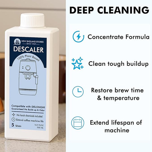 10 Uses DeLonghi Compatible Descaling Solution, Specially Designed to Clean Delonghi Coffee Machines and Maker - 33.8oz Espresso Coffee Maker Cleaner, Coffee Pot Cleaning Limescale Remover