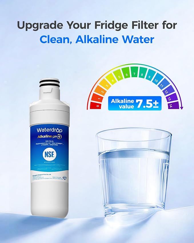 Waterdrop Alkaline LT1000PC ADQ747935 Refrigerator Water Filter, 2 Pack | Replacement for LG® LT1000P®/PC/PCS, LFXS26973S, LMXS28626S, LMWS27626S, LFXS28596S, ADQ74793501, ADQ74793502 and LT120F®
