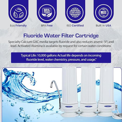Crystal Quest Countertop Water Filter System – 8-Stage Triple Fluoride Plus Filtration for Kitchen Faucets, Removes Chlorine, Heavy Metals & VOCs, Long-Lasting 10,000-Gallon Faucet Filter