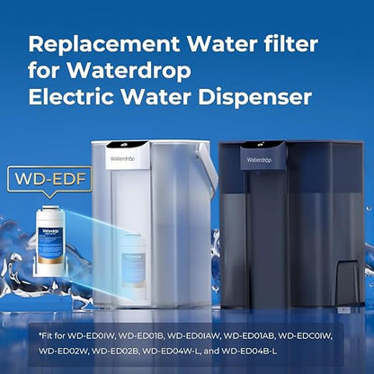 Waterdrop EDF Water Filter Replacement for Waterdrop ED01/ED02/ED04, 3 Pack | Compatible with Waterdrop Electric Water Filter Pitchers, Lasts 3 Months or 200 Gallons, NSF/ANSI 401&53&42&372