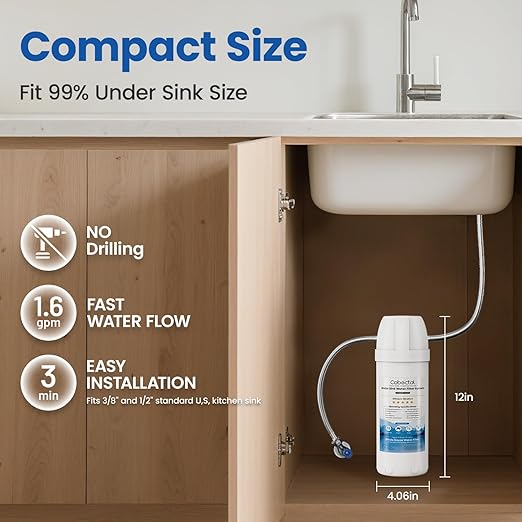 Cobectal Under Sink Water Filtration System, Reduces Chlorine, PFAS, PFOA/PFOS, Bad Taste & Odor,10000 Gallons,Under Sink Water Filter System Direct Connect to Kitchen Faucet,1Year
