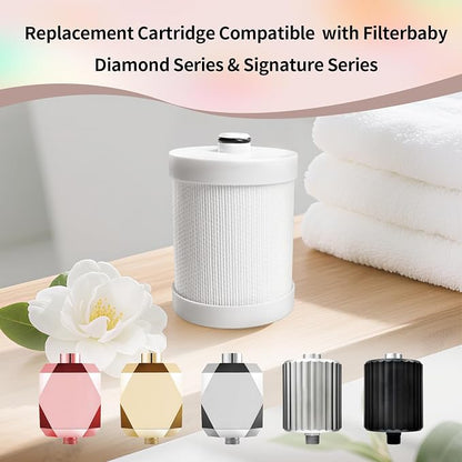 2-Pcs Replacement Cartridge Compatible with Filterbaby Diamond Series | Activated Carbon Refill, Reduces Chlorine & Chloramine For Healthier Skin & Hair