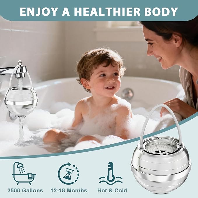 Bath Filter for Tub - 8 Stage Filtration, 2500 Gallons BPA Free, Easy Install, Hotel Grade Bath Filter Suitable for Baby, Pets & Those with Sensitive Skin