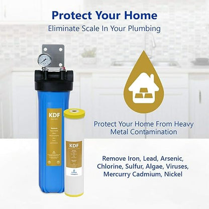 Express Water Whole House Water Filter, 1 Stage Home Water Filtration System, KDF Heavy Metal Filter, Includes Pressure Gauges, Easy Release, and 1 Inch Connections.