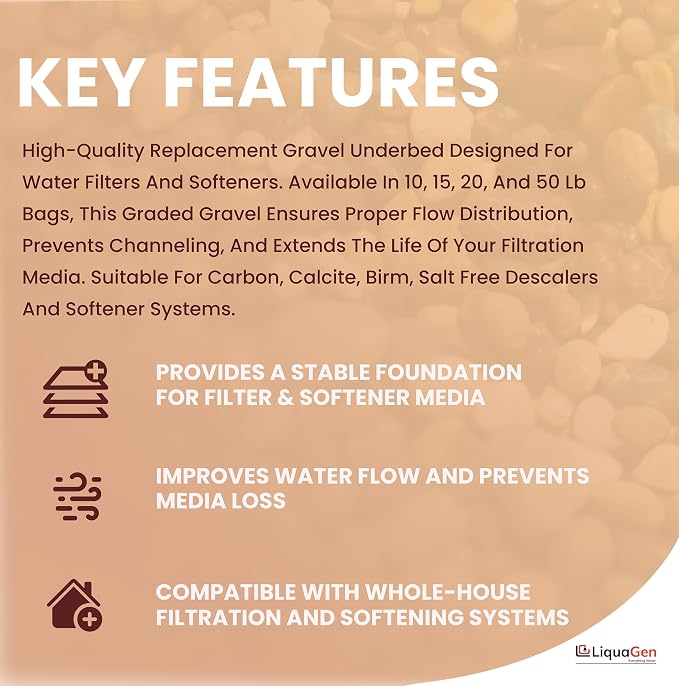 LiquaGen - Gravel for Water Softeners (3 LBS) | | Media to Neutralize Hard Water | Fine Bulk Gravel Compactor Substrate for Soft Water & Clean Purified Water