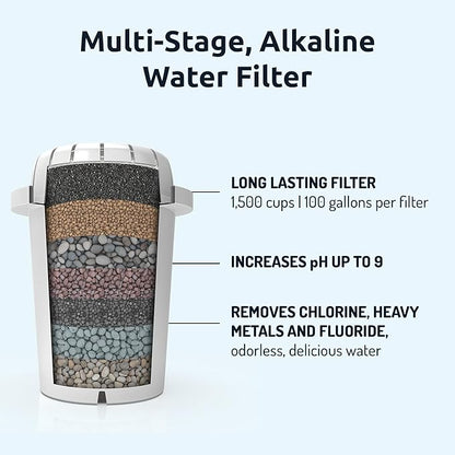 Invigorated Water PH001 - White Alkaline Water Filter – Replacement Filters For all Water Pitcher & Dispenser Filtration Systems – BPA-Free, Removes Chlorine, Heavy Metals – 96 Gallons/Filter (1-Pack)