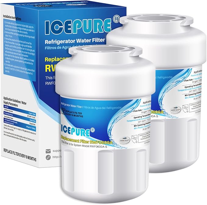 ICEPURE RWF0600A Replacement for GE MWF, MWFA, MWFINT, HDX FMG-1, 46-9991, 197D6321P006, WFC1201, GSH25JSDDSS, PSHS6PGZBESS, SGF-G9, RWF1060 Refrigerator Water Filter 2PACK