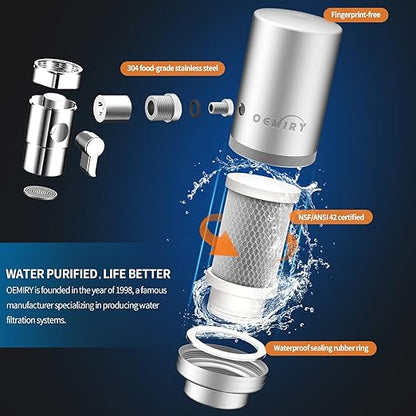 Water Filter for Sink Faucet, 304 Stainless Steel Tap Water Purifier for Kitchen Sink, Reduces 99.99% Lead, Chlorine, Heavy Metals, Bad Taste & Odor for Skin Care(2 Filters Included)