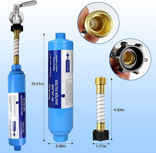 2 Pack RV Water Filter - Inline Hose Water Filter, NSF Tested Lead-Free, Advanced Filtration for Camping, RV Travel, Garden Watering