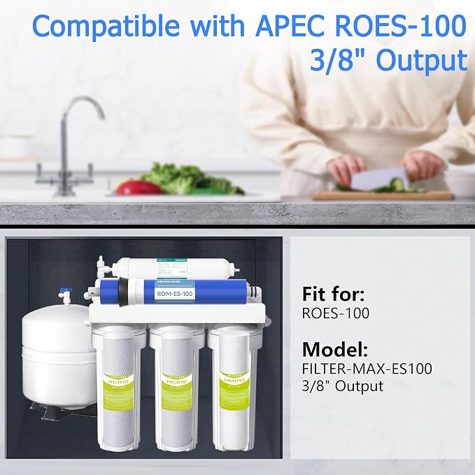 5 Stage ROES-100 RO Water Filter Replacement FILTER-MAX-ES100 100 GPD Set for APEC ROES-100 Reverse Osmosis System, 3/8" Output