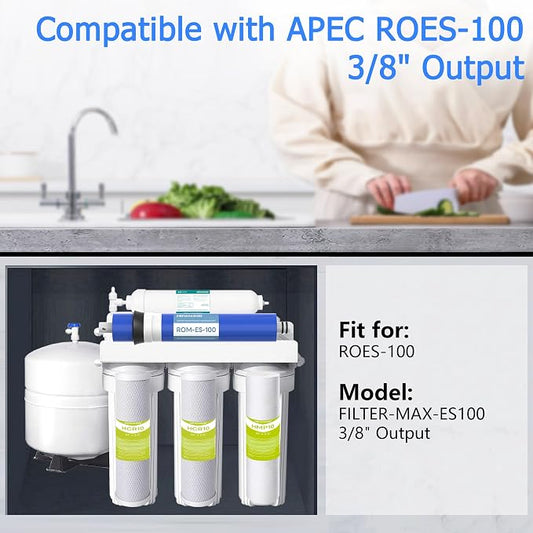 5 Stage ROES-100 RO Water Filter Replacement FILTER-MAX-ES100 100 GPD Set for APEC ROES-100 Reverse Osmosis System, 3/8" Output
