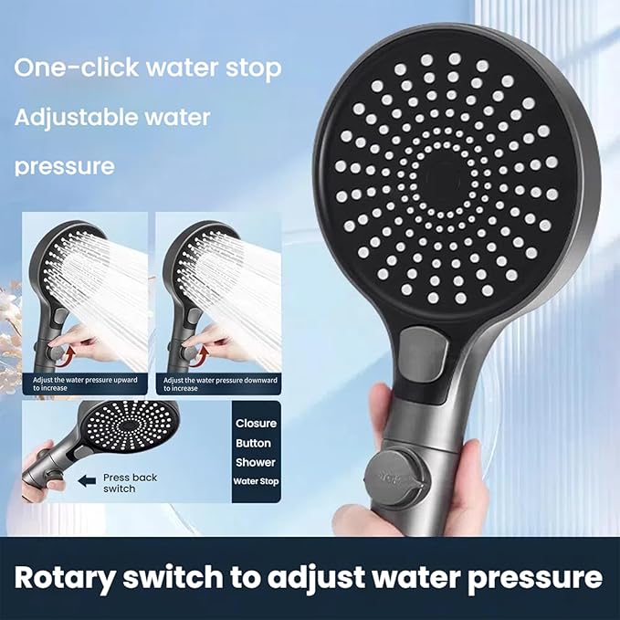 Filtered Handheld Shower Head with Hose and Holder, 5.1" Large High Pressure Shower Wand with 2 Extra Filters, Reinforced Matte Black Showerhead Set for Hard Water, 3 Spray Modes & One-Key Pause