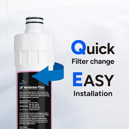 Pureal Under Sink Ultrafiltration UF Membrane Replacement Filter, 0.01 Micron, NSF/ANSI 42 Certified Media, Reduces Cysts, Retains Minerals, 1-Year, Tool-Free Quick Twist, Made in Korea (PPF-1102UF)