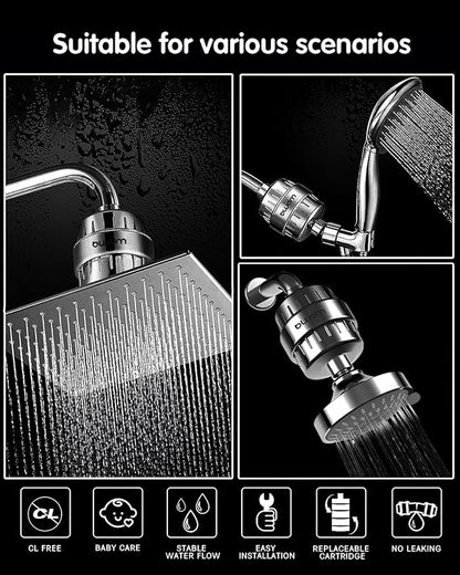 15 Stage Shower Filter Shower Head Filter - Hard Water Filter,Remove Chlorine Heavy Metals and Other Sediments, Vitamin C Water Softener Reduces Dry Itchy Skin,Dandruff (Brushed Nickel)
