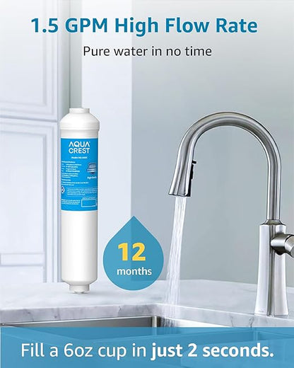 AQUA CREST 5KDC-F Water Filter Replacement for Waterdrop 5KDC Under Sink Water Filter System, Reduces PFAS, PFOA/PFOS, Chlorine, NSF/ANSI Tested 5K Gallons Ultra High Capacity (No Tube)