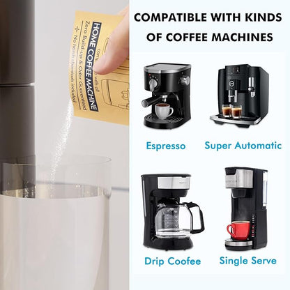 Descaling Powder Solution (4 Uses) Removes Scale and Build-Up, Automatic Coffee Pots & Makers & Espresso Machines Descaler, Compatible with Keurig Breville Nespresso Delonghi Ninja