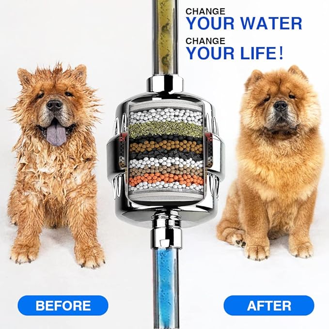 Chrome 15 Stage Shower Head Filter for Hard Water - High Output, Reduces Chlorine, Soothes Dry Skin & Itchy Scalp - Includes 3 Replaceable Filter Cartridges