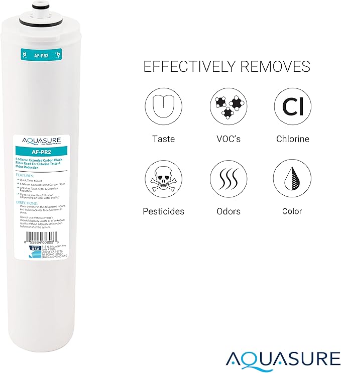 Aquasure ‎‎Premier Series Stage 1 Sediment & Stage 2 Carbon Block Replacement Water Filter Cartridge Bundle AF-PRE12, for AS-PR75/100 4-Stage Reverse Osmosis RO Under Sink Water Filtration System