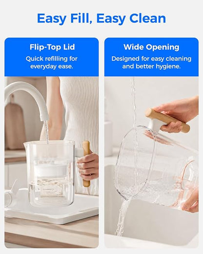 Waterdrop PT-04C Water Filter Pitcher, 10-Cup, NSF Certified, Clear | 200-Gallon Long-Life Filter, 5X Longer Filter Life, Reduces PFOA/PFOS and Chlorine, BPA-Free, Sturdy Wooden Handle