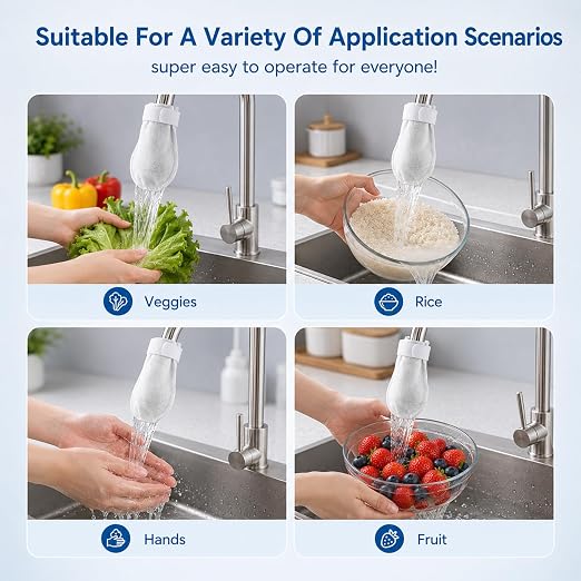 50 Pack High Density Faucet Filter, Splash Proof Cotton Pouch Kit,Tap Cartridge with Sediment Barrier,Fine Fiber Mesh Purifier,Water Clean Guard with Compact Style,Universal Anti-Splash Water Filter
