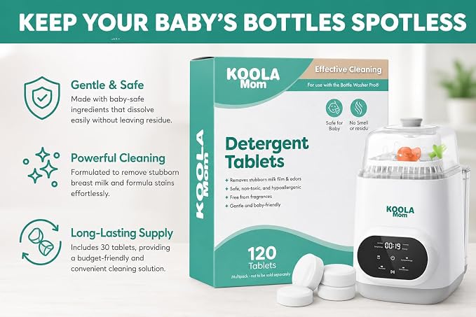 Detergent Tablets for Bottle Washer (120 Count) Deep Cleaning Compatible with Momcozy, Baby Breeza, Grownsy & All Bottle Washers - Removes Milk Residue from Bottles & Pump Parts