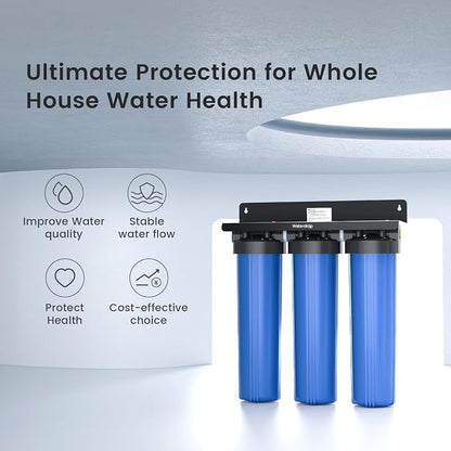Waterdrop WHF3T-PG 3-Stage Whole House Water Filter System, 5 Micron | Highly Reduces Lead, Chlorine, Odor and Taste, 7-Stage Filtration, with Carbon Filter & Sediment Filter, 1" Inlet/Outlet