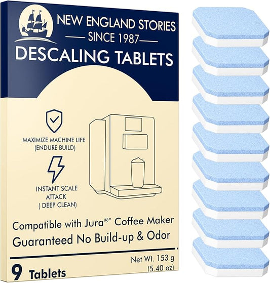 Jura Compatible Descaling Tablets (9-Pack) - Powerful Limescale & Calcium Remover for Coffee Machines | Prevents Clogs, Protects Internal Parts & Boosts Brewing Performance | Restores Original Taste