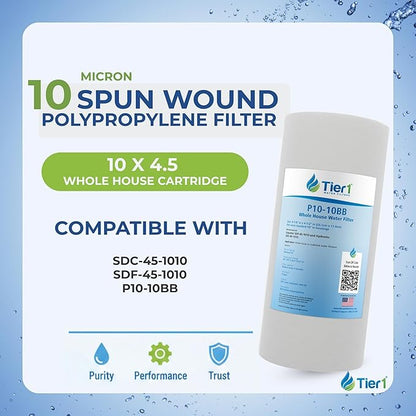 Tier1 10 Micron 10 x 4.5 Water Filter | Spun Wound Polypropylene Whole House Sediment Water Filter Cartridge | Replacement for Hydronix SDC-45-1010, SDF-45-1010 | 4.5 x 10 Water Filter (2-Pack)