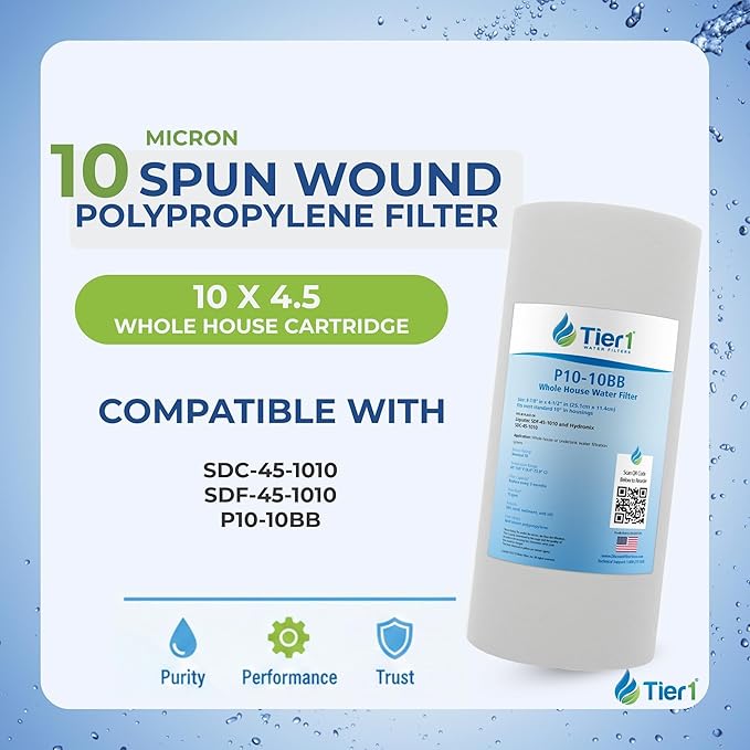 Tier1 10 Micron 10 x 4.5 Water Filter | Spun Wound Polypropylene Whole House Sediment Water Filter Cartridge | Replacement for Hydronix SDC-45-1010, SDF-45-1010 | 4.5 x 10 Water Filter