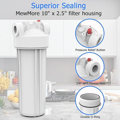 FHW10 Whole House Water Filter Housing, Fit 10"x2.5" Sediment etc Filters for Well and City Water, Pre-Filtration System for Home, 3/4" NPT Port, Pressure Release