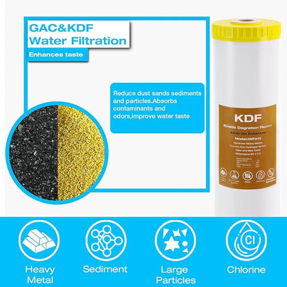 H&G Lifestyles 4.5" x 20" 3 Stage Whole House Water Filter Replacement set with Iron & Manganese Reducing Cartridges, GAC KDF, PP Cutton Cartridges,Compatible with DGD-5005-20, WGB32BM,EP20-BB,FP25B