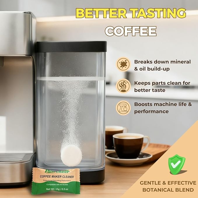 flowcheer Descaler Tablets (24 Pack) - Universal Coffee Maker Cleaner for Breville, Jura, Keurig, Nespresso, DeLonghi - Removes Limescale, Improves Taste & Extends Life - 1 Year Supply
