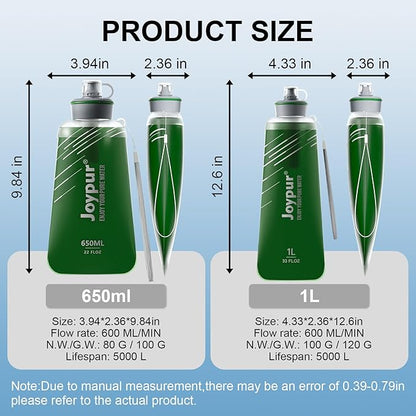 Water Filter Survival - Collapsible Water Bottle with Filter 0.01 Micron Squeeze Filtered Water Bottle 22oz for Hiking Backpacking Camping BPA-Free(Green 650ml)