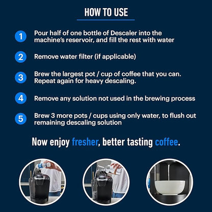 Descaling Solution (6 Uses) Coffee Machine Descaler Cleaner | Compatible with Breville Keurig Nespresso Delonghi & More | Liquid To Descale Automatic Coffee Makers & Espresso Machines 3 pack