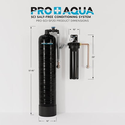 PRO+AQUA Whole House 20 GPM Salt-Free Water Softener Bundle with Single-Stage Carbon Infused Pre-Treatment Filter System | Removes Sediment, Chemicals, Chlorine, Contaminants, & Odor