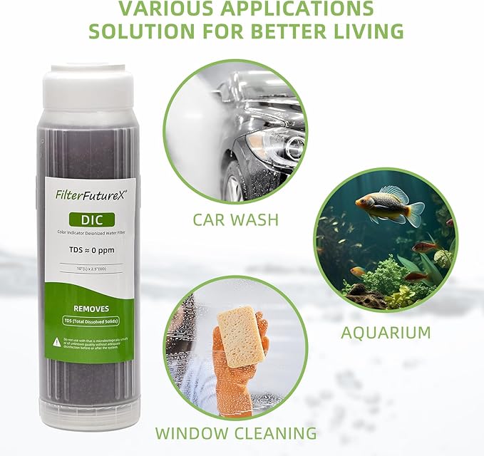 Refillable Mixed Bed DI Resin Filter Color Changing Deionized Resin 10-Inch Replacement Cartridge Car Wash, Window Cleaning, Aquarium (3)