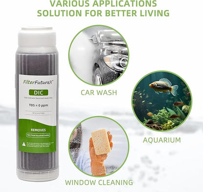 Refillable Mixed Bed DI Resin Filter Color Changing Deionized Resin 10-Inch Replacement Cartridge Car Wash, Window Cleaning, Aquarium (3)