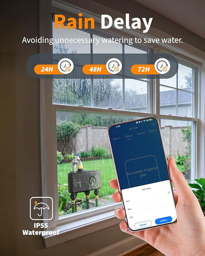 Diivoo WiFi Water Timer for Garden Hose, 4 Zone Smart Sprinkler Timer with Brass Inlet, Ethernet & 2.4GHz WiFi Connection, Compatible with Alexa/Google, 24 Irrigation Plans & Rain Delay Mode for Lawns