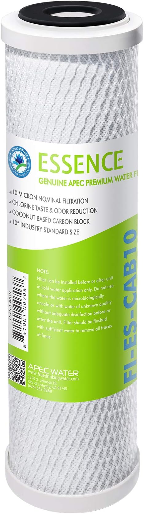 APEC Water Systems 10” Carbon Block Water Filter For Reverse Osmosis System, 10” x 2.5”, 10 Micron (FI-ES-CAB10)